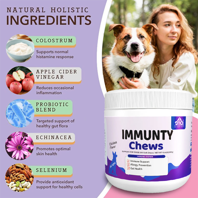 Immunity Daily Soft Chews for Dogs, Supports Yeast Production, Immune System, Gut & Digestive Health for Dogs - 200 Chews