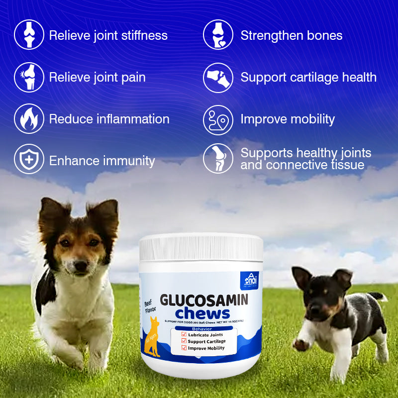 Delicious Beef Flavored Glucosamine Chewable Tablets - Hip and joint supplement for all canines - Supports healthy joints, bones, and overall health - Easy to digest Made with all-natural, wholesome ingredients and no artificial preservatives