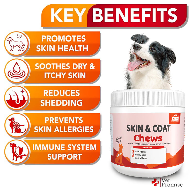 Skin & Coat support Salmon Omega Oil soft Chews For Dogs ,Shiny Coats Dog Skin Allergy Relief for Dogs Itching Reduce Shedding EPA & DHA Fatty Acids Salmon Oil Supplement 300g (10.6oz)